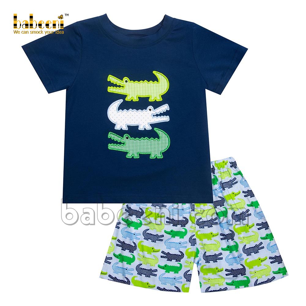 Short boy set with appliqued crocodiles shorts with pocket - BC 922
